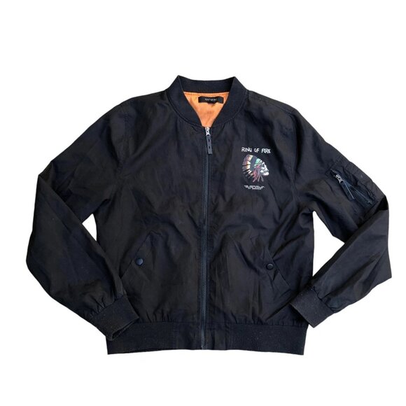 RING OF FIRE Speed Power Victory Bomber Jacket LG Men's Full Zip Black Skull - Picture 2 of 12